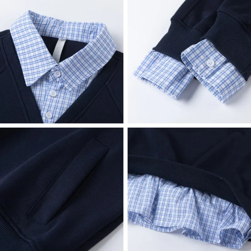 Marineblauer V-Ausschnitt Pullover