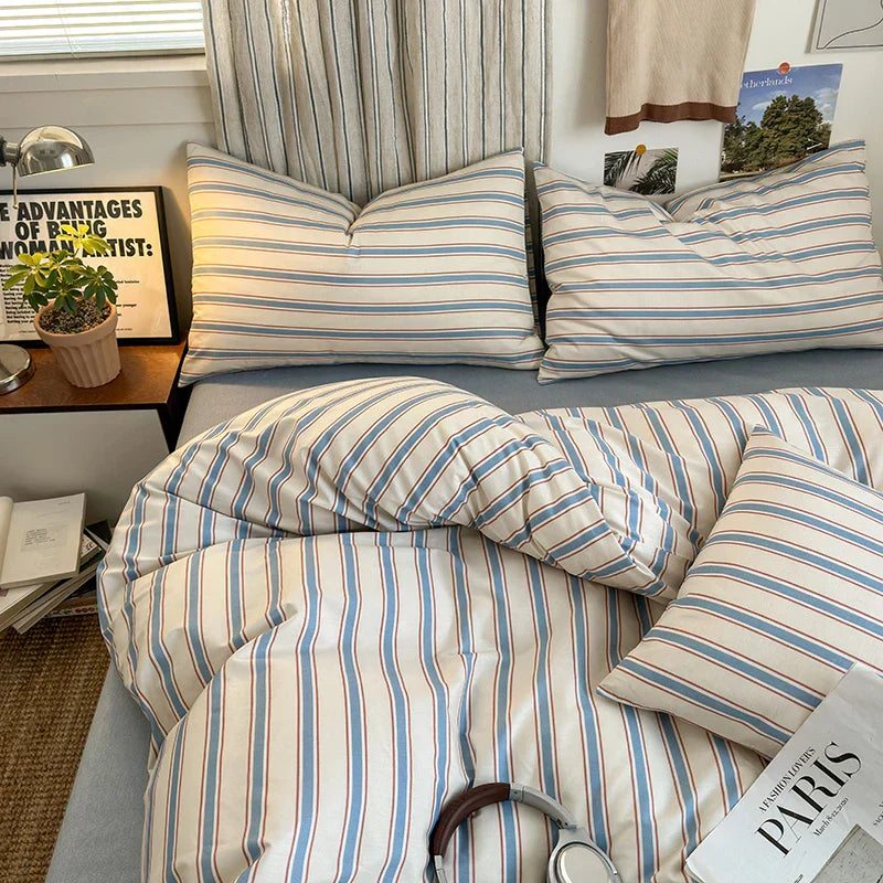 Blue Striped Cotton Bedding Set