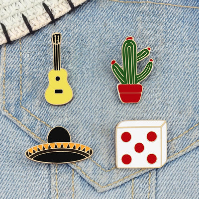 Creative Music Guitar Mexican Hat Brooches