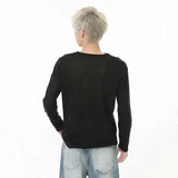 Schlankes, langärmliges V-Neck T-Shirt im koreanischen Stil