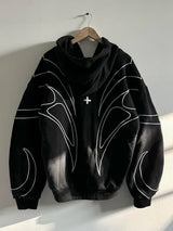 Y2K Striped Zip-up Black Hoodie