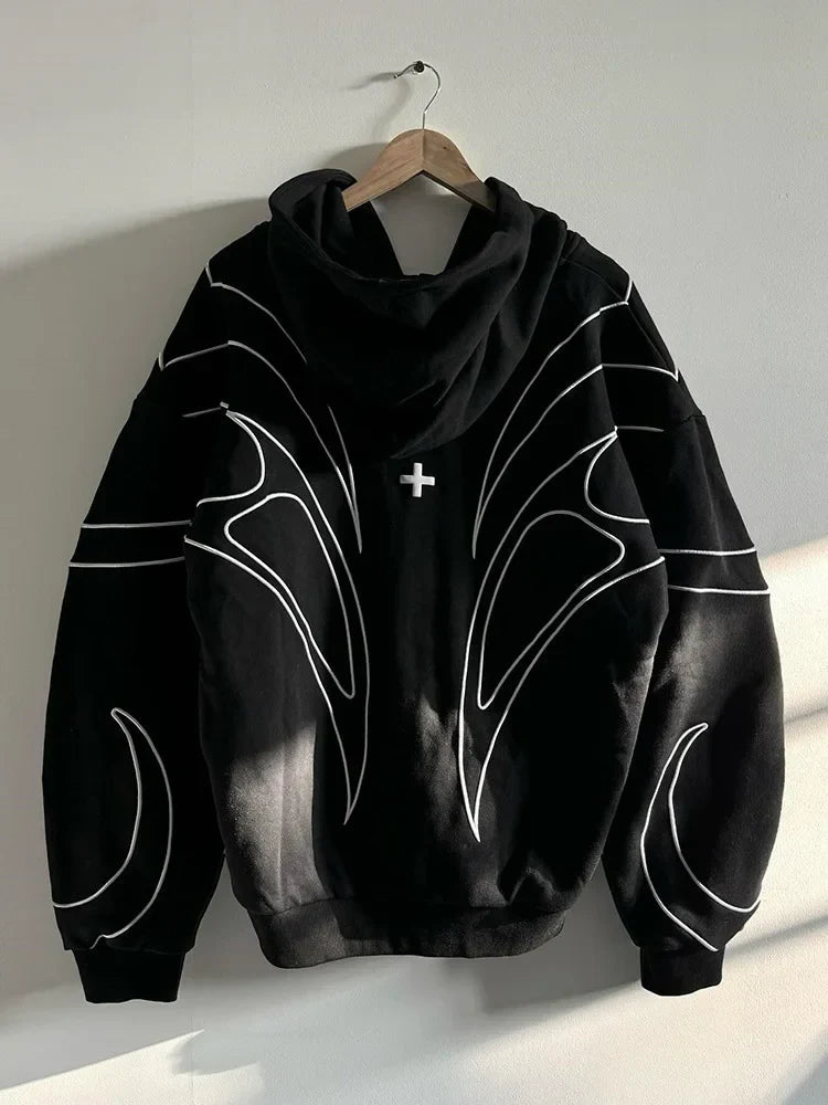 Y2K Striped Zip-up Black Hoodie