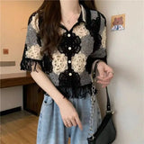 Versatile Minimalist Knitted Color Block Shirt
