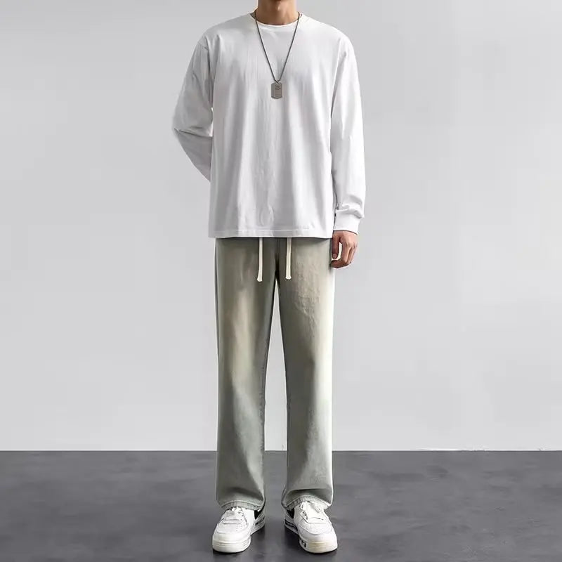 Baggy Elastic Waist Straight Leg Denim Jeans