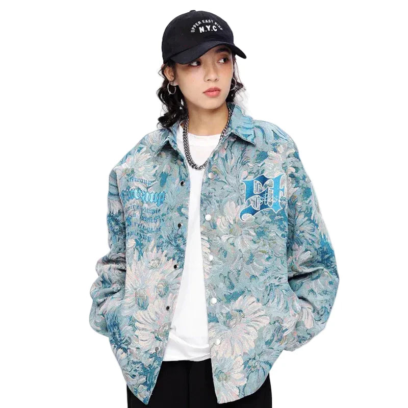 Faded Daisy Print Varsity Jacket