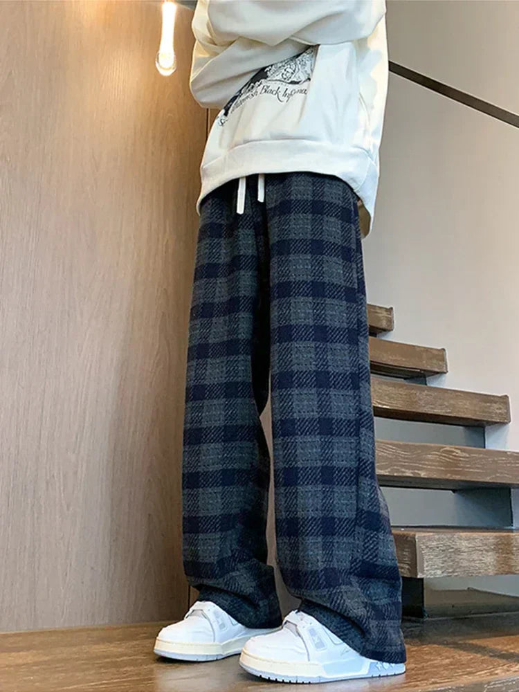 Pantalones anchos de lana a cuadros