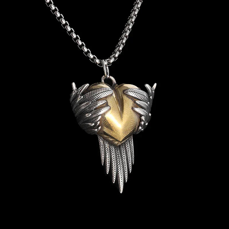 Angel Wings Heart Pendant Necklace