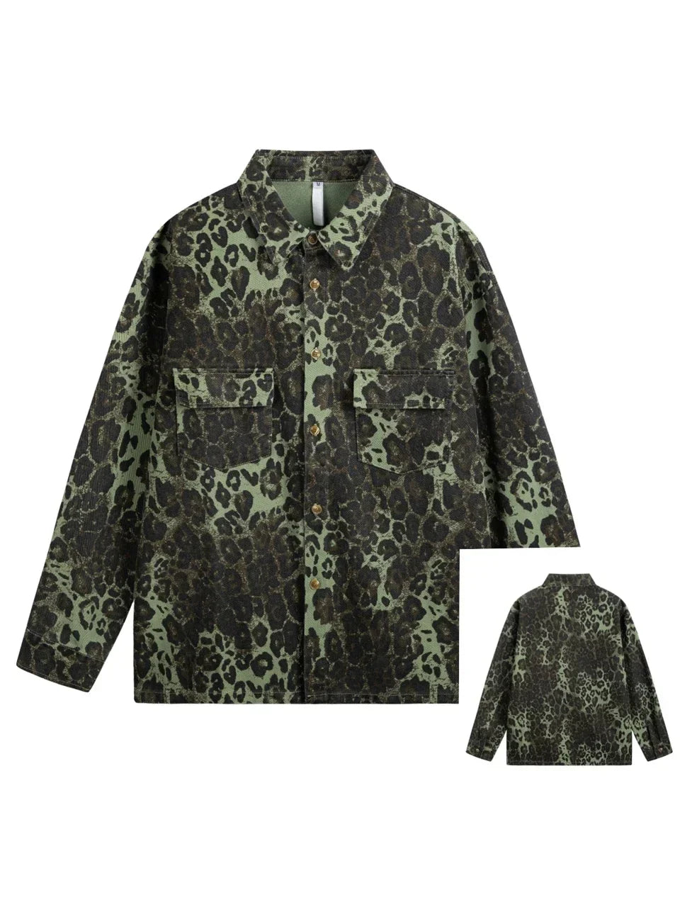 Leopard Green Denim Jacket