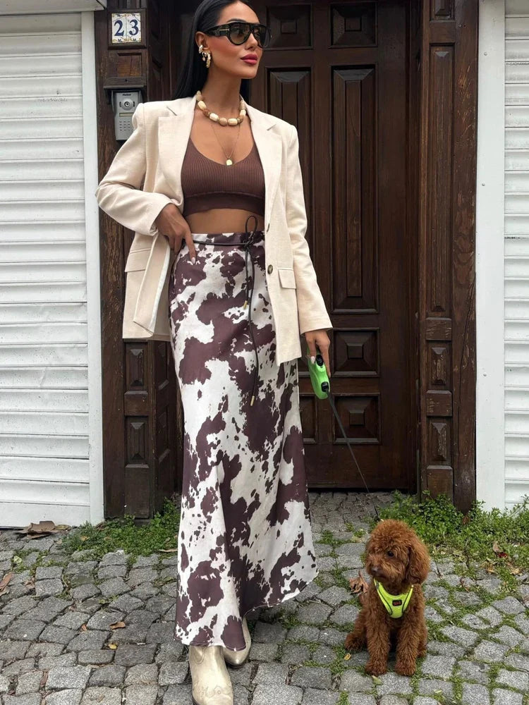Elegant Ruffled Satin Maxi Skirt