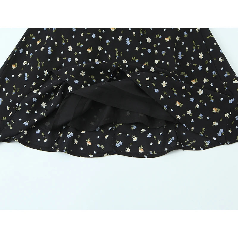 Black Floral Halter Sexy Backless Dress