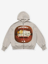 Cream Lips Print Zip-Up Hoodie