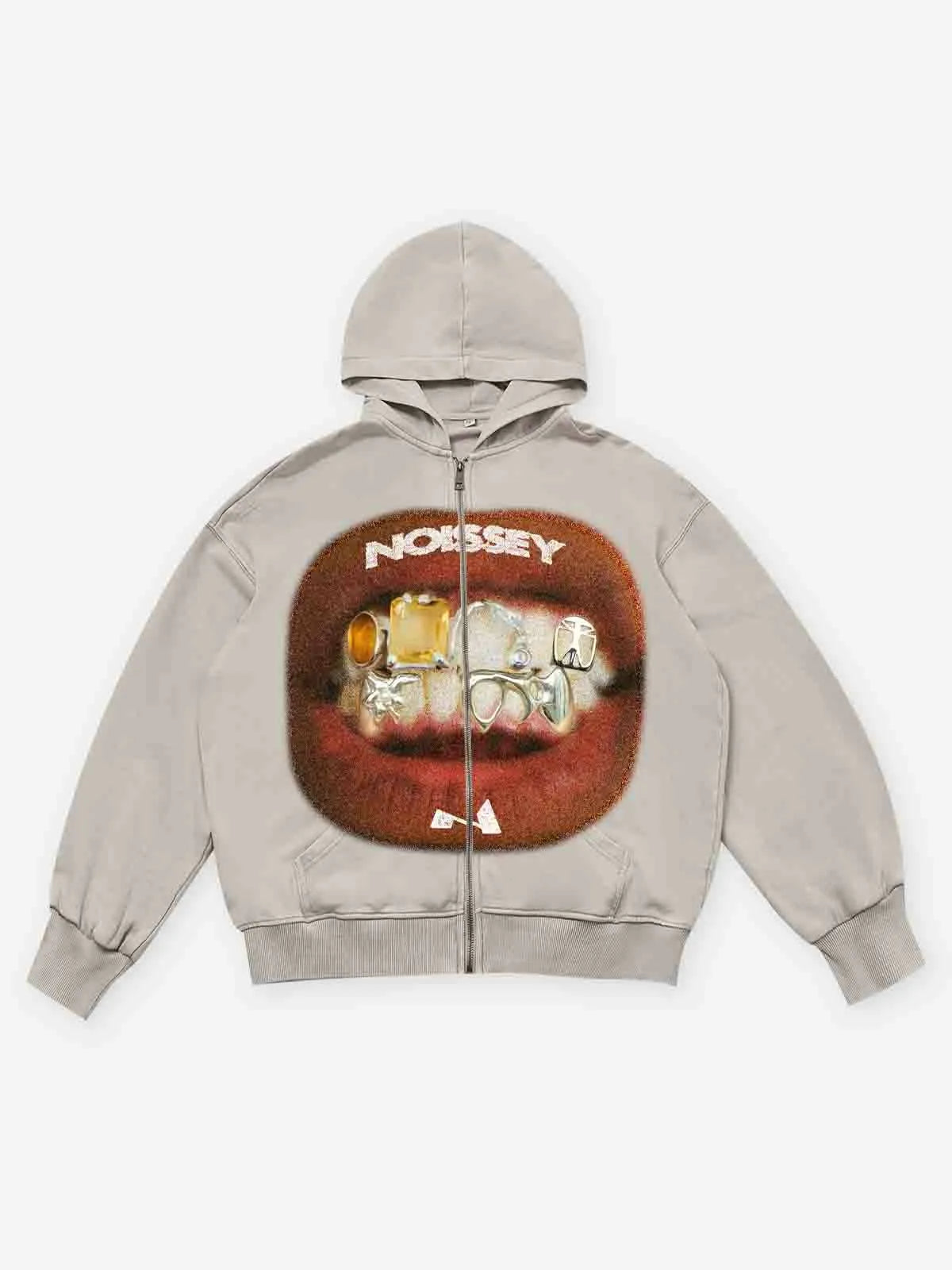 Cream Lips Print Zip-Up Hoodie