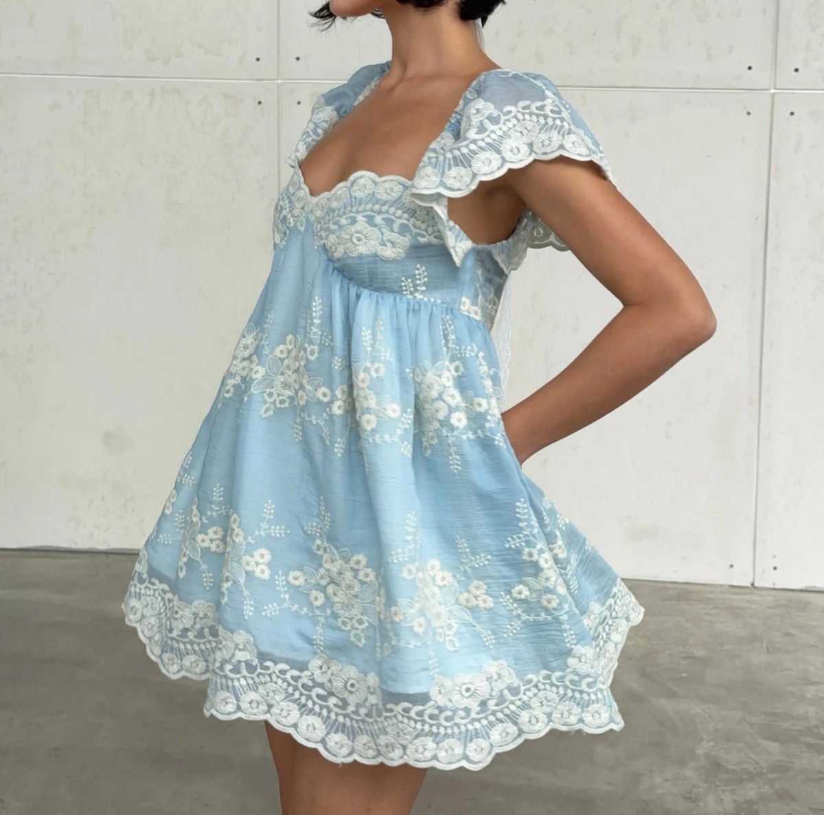 Boat Neck Babydoll Mini Dress