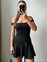 Off-Shoulder Solid Color Mini Dress