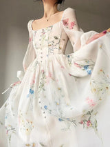 French Floral Chiffon Maxi Dress