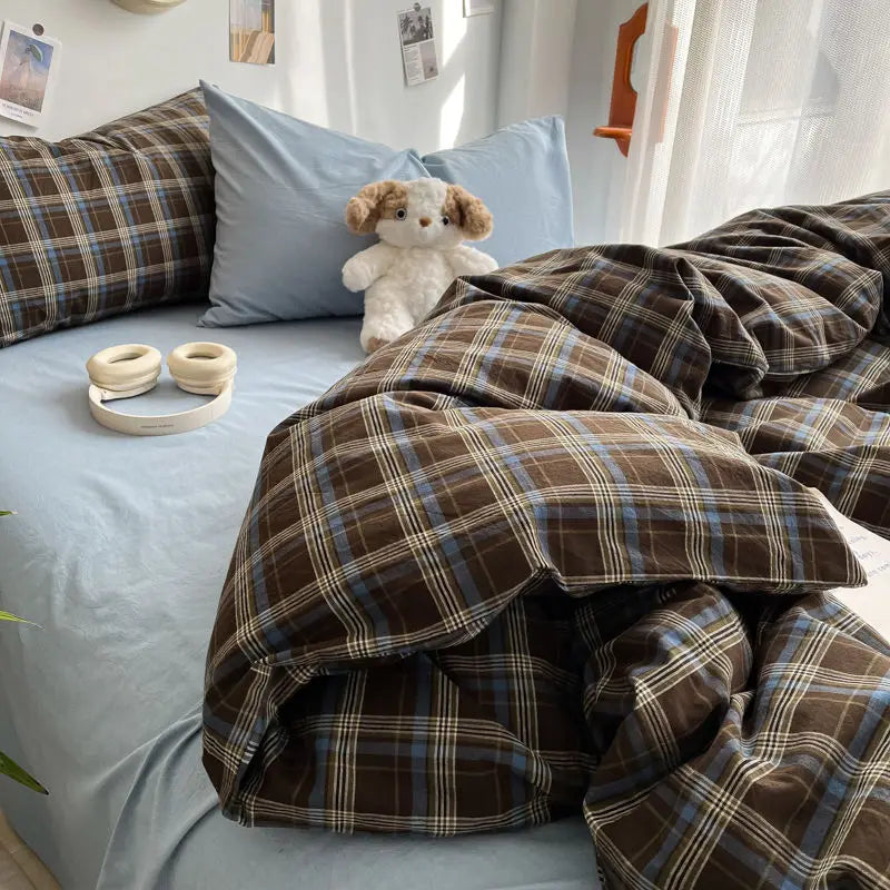 Preppy Plaid Brown Bedding Set