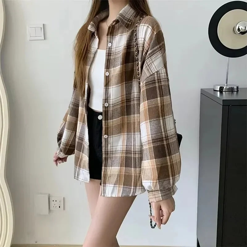Soft Girl Korean Style Plaid Women's Summer Shirt