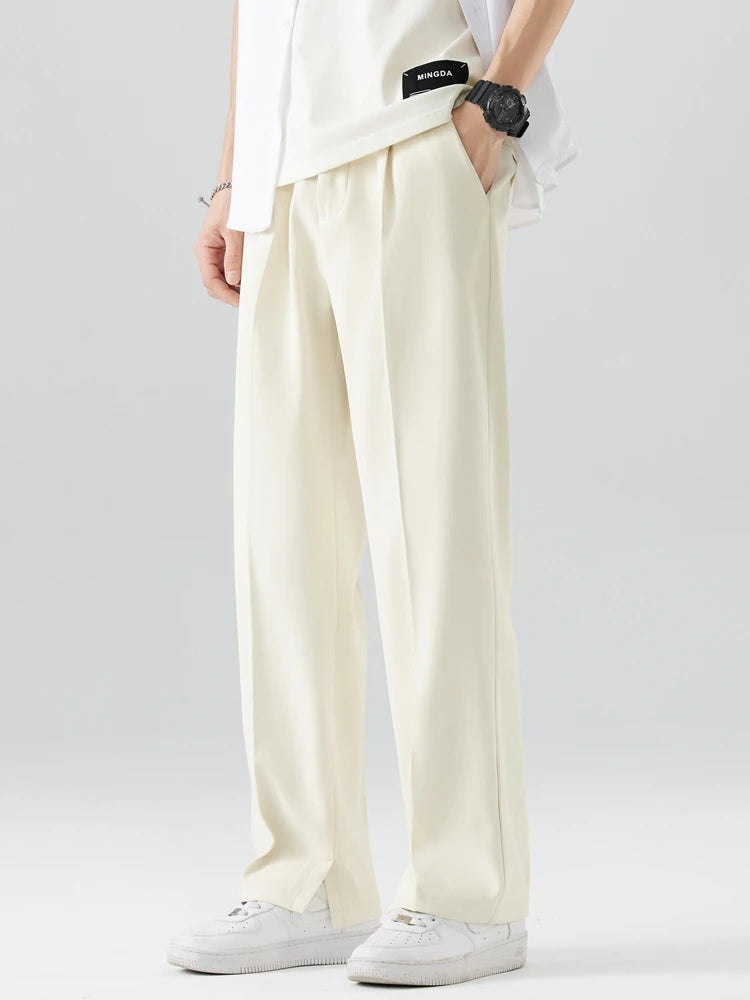 Semi-Wide Banded Waist Straight Loose Pants