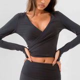 Stylish V-Neck Long Sleeve Workout T-Shirt
