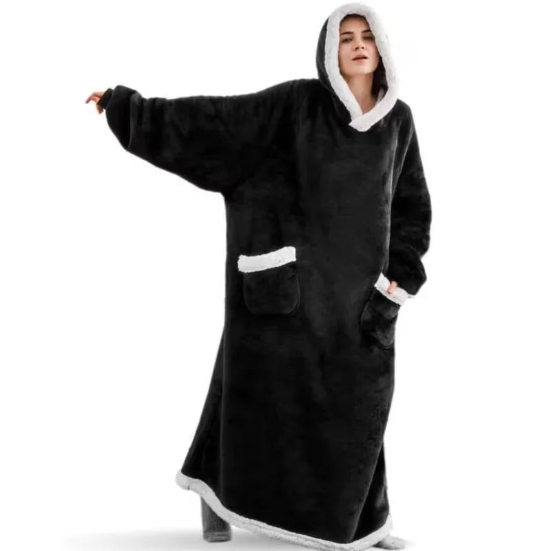 Super Long Flannel Blanket With Hoodie