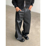 Leder-PU-Hose mit weitem Bein