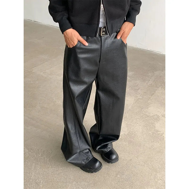 Leder-PU-Hose mit weitem Bein
