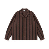 Gestreiftes Jacquard-Langarmhemd mit Kubakragen