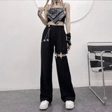 Grunge High Waist Hollow Out Wide Pants