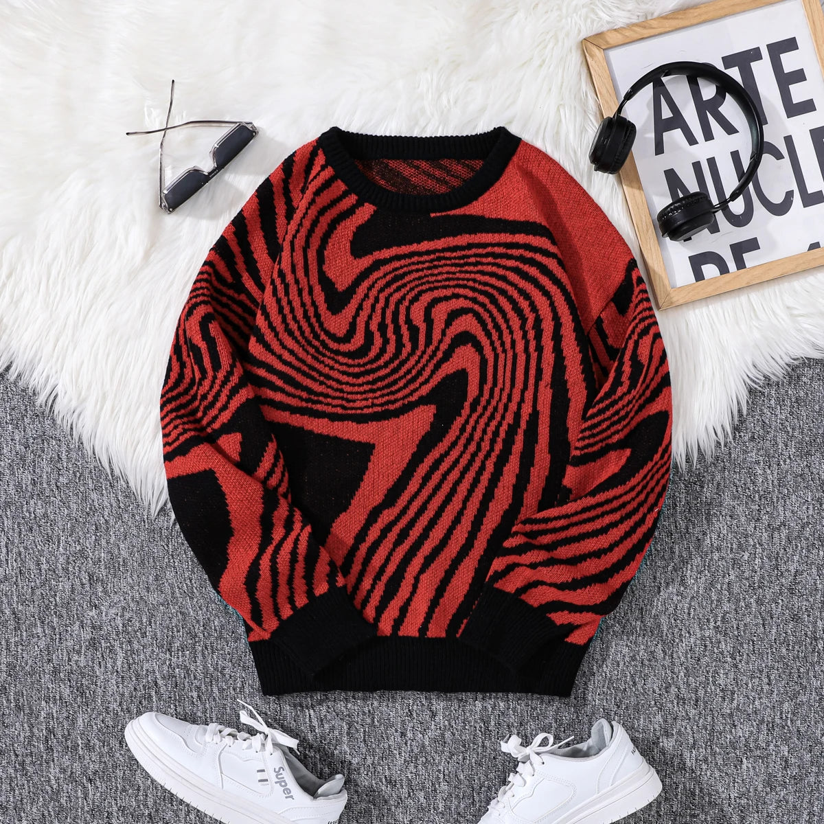 Whirl Pattern Jacquard Sweater