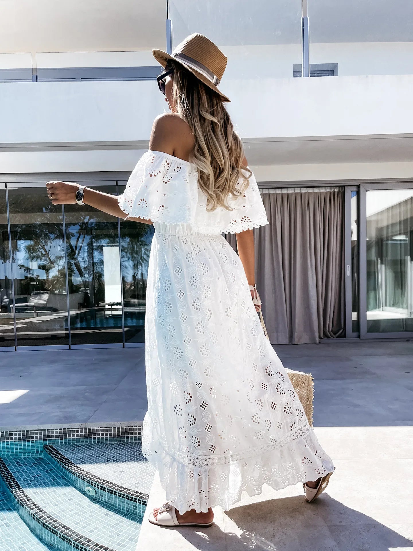 Women's Summer Beach White Boho Maxi Dress