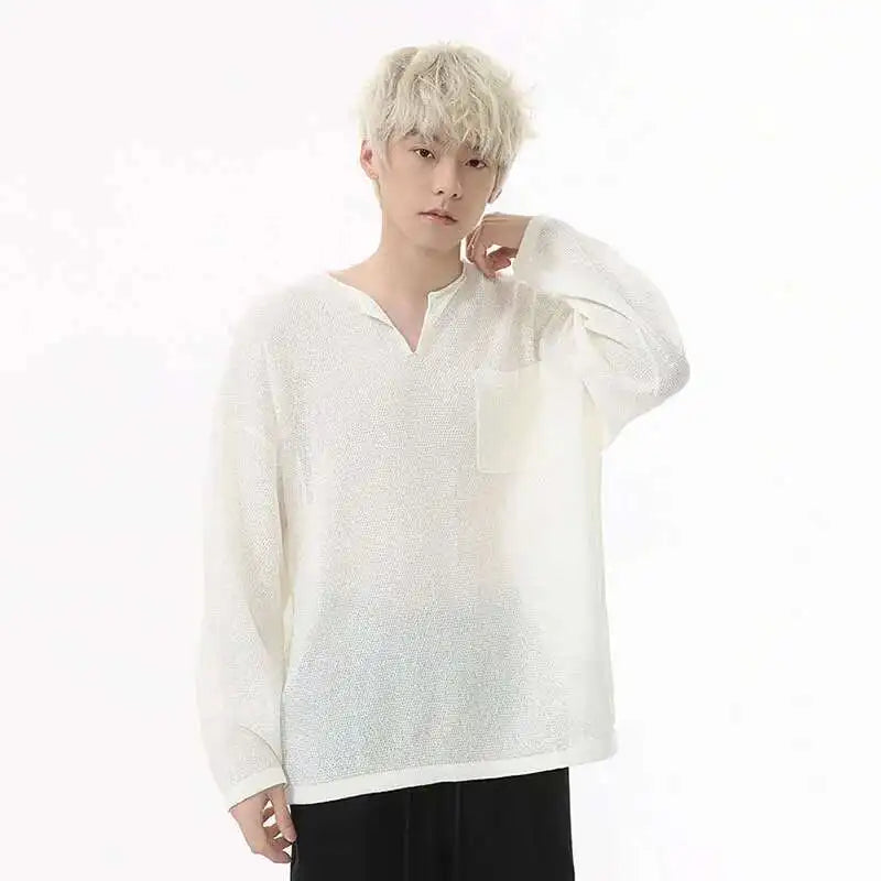 Camiseta coreana con cuello de pico elegante