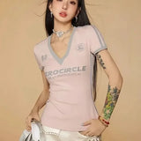 Y2K V Neck Jersey Top
