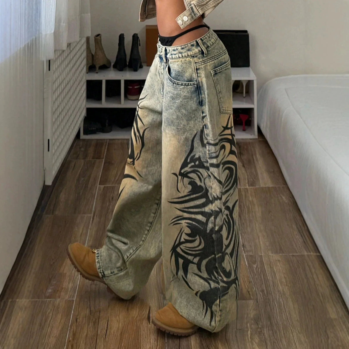 Y2K Sand Pattern Baggy Jeans