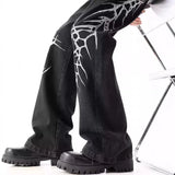 Y2K Jeans mit schwerer Stickerei im geraden Schnitt
