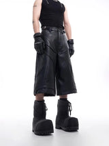 Black PU Grunge Leather Jorts