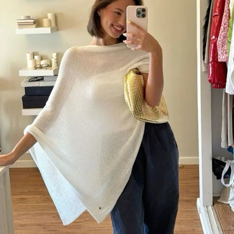 Transparente leichte Strick-Poncho-Bluse