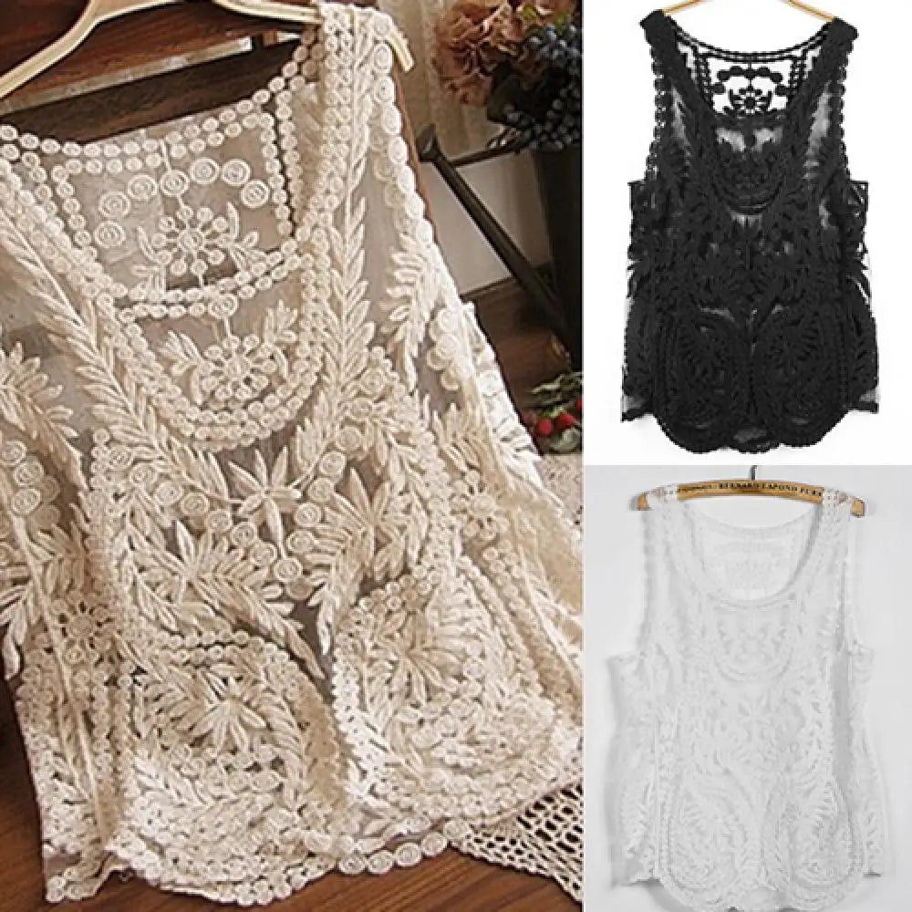 Handmade Vintage Women's Sleeveless Lace Tank Top