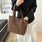Corduroy Strawberry Print Tote Shoulder Bag