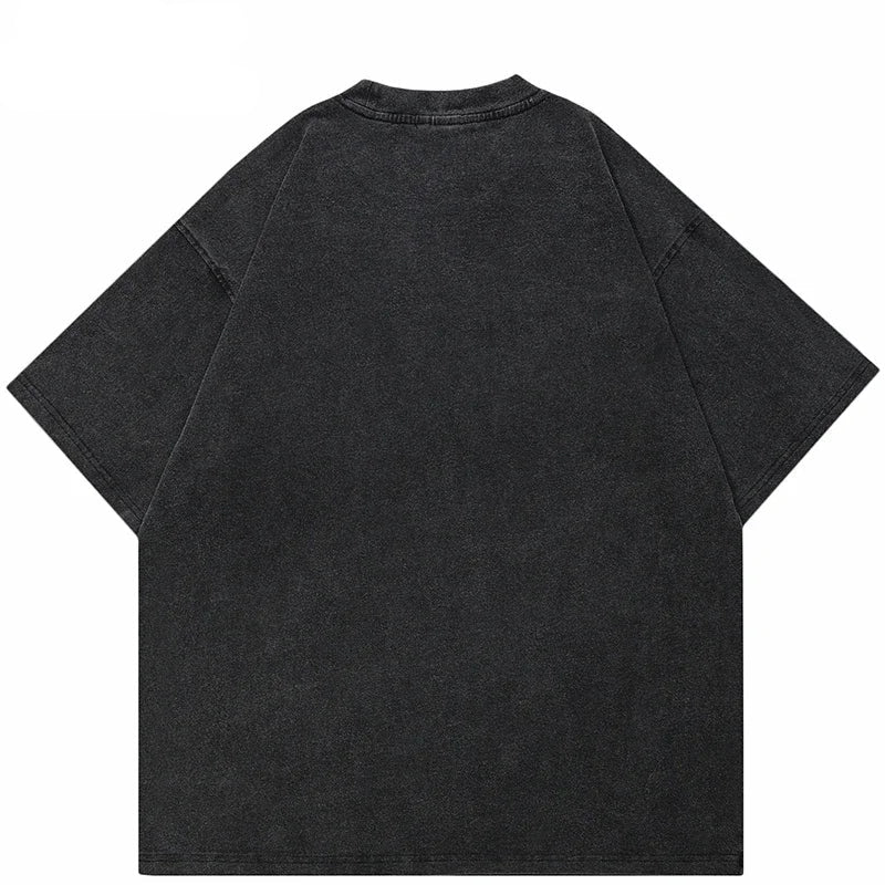 Retro Funny Graphic Washed Black T-Shirt