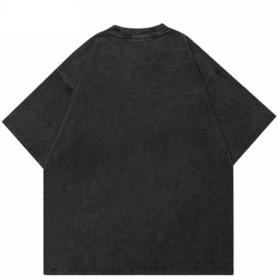 Anime Cartoon Grafik T-Shirt in verwaschenem Schwarz