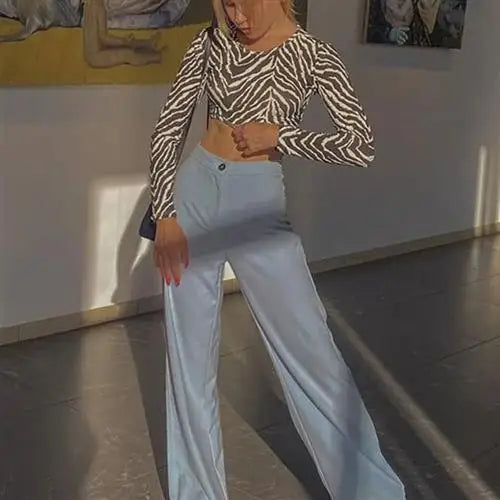 Baddie Zebra Backless Long Sleeve Crop Top