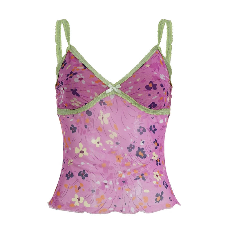 Y2K Flower Cami Pink Top