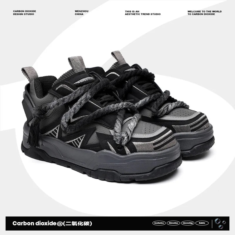 Retro Black Punk Cowhide Sneakers