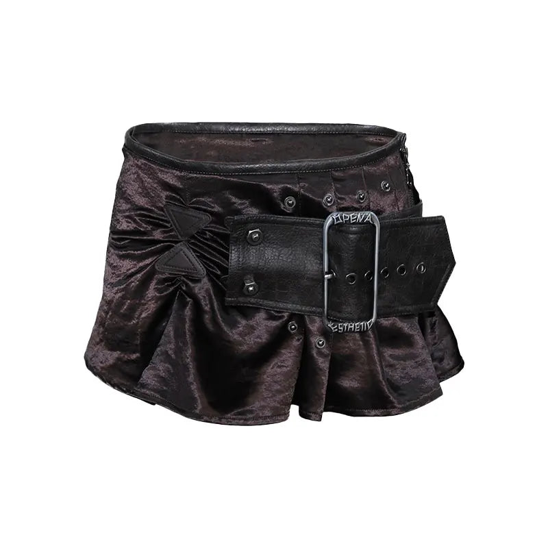 Grunge Patchwork PU Leather Mini Skirt