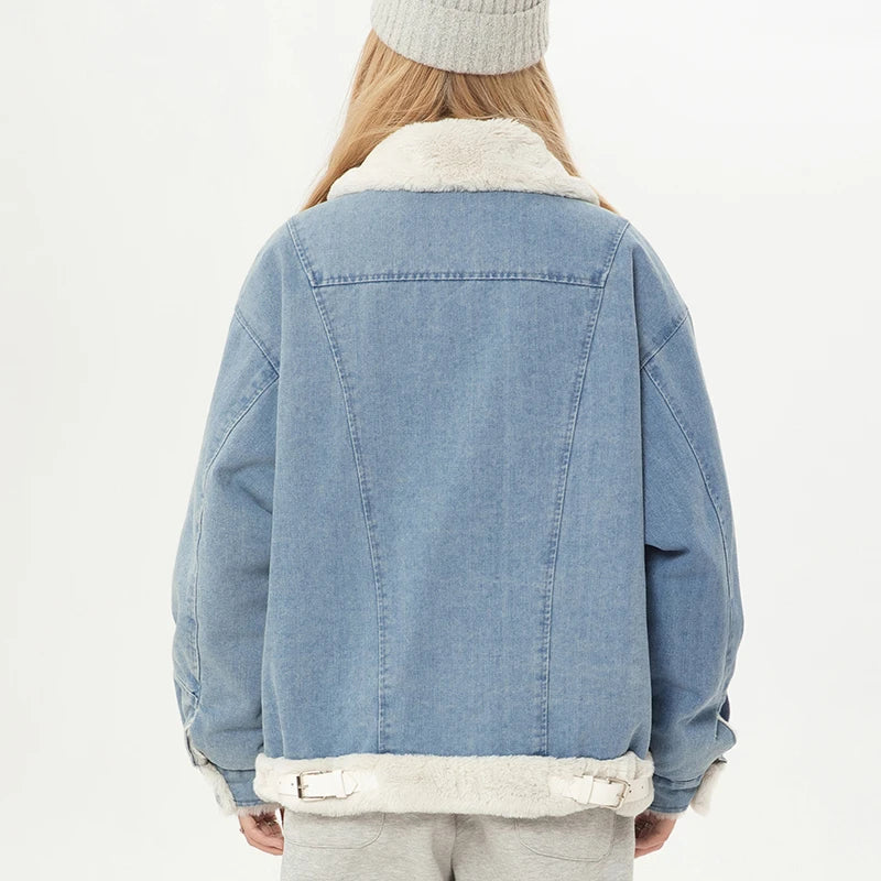 Blue Plush Lady Short Furr Denim Jacket