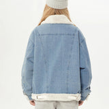 Blue Plush Lady Short Furr Denim Jacket