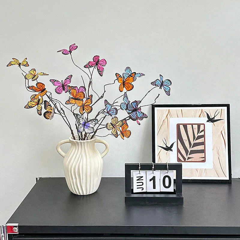 Vintage Vase with Butterfly Flower Branches