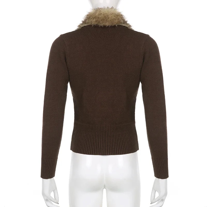 Y2K Fur Cropped Zip-up Cardigan