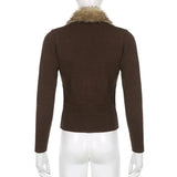 Y2K Fur Cropped Zip-up Cardigan