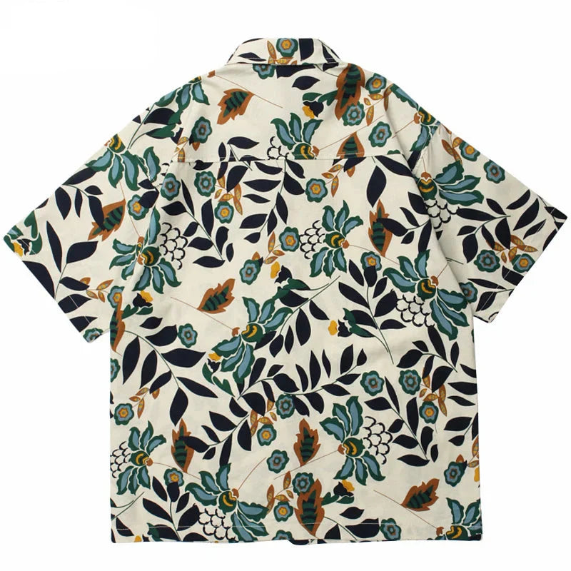 Trendy Hawaiian Plant Print Shirt